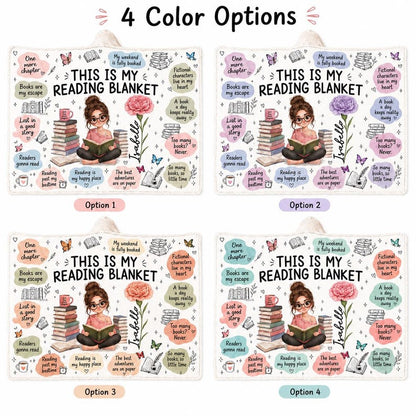 Custom Name Girl Reading Blanket, Personalized Hooded Bookish Throw Blanket