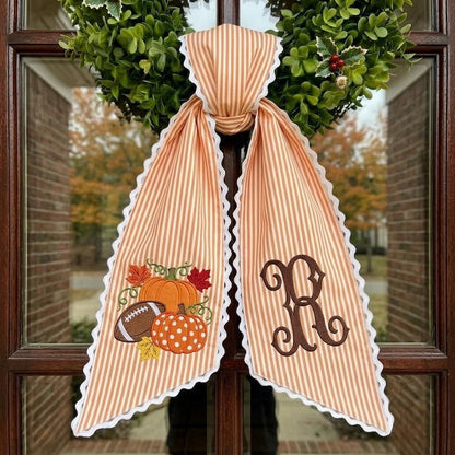 Fall Kick Off Wreath Sash, Football Pumpkin Ribbon