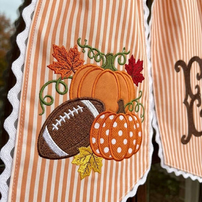 Fall Kick Off Wreath Sash, Football Pumpkin Ribbon