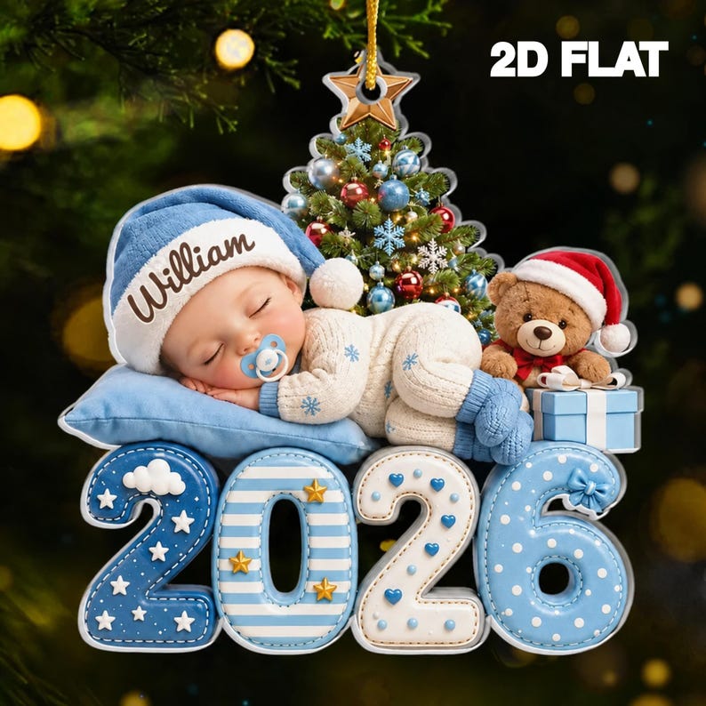 Personalized Baby's First Christmas Acrylic Ornament, Custom Baby Name 2026 Ornament