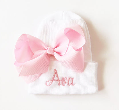 Personalized Newborn Girl Hat, Hospital Baby Name Hat, Personalized Baby Girl Hat