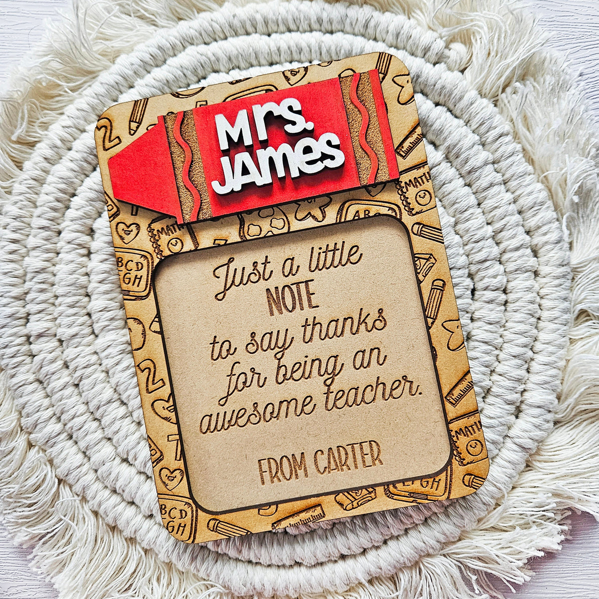 Personalized Teacher Sticky Note Pad Holder | Teacher Appreciation Gift