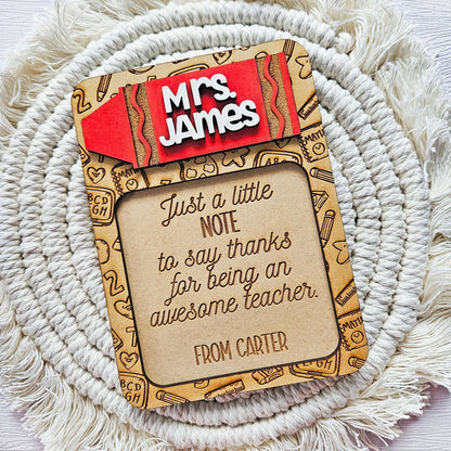 Personalized Teacher Sticky Note Pad Holder | Teacher Appreciation Gift
