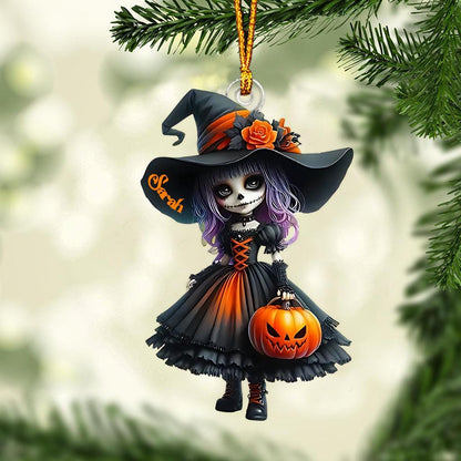 Little Witch Personalized Witch Custom Shaped Ornament, Tree Decor, Creepy Witchy Ornament for Wiccan