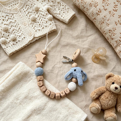 Personalized Crochet Baby Clip, Custom Baby Name Holder, Handmade Crochet Animal Accessory