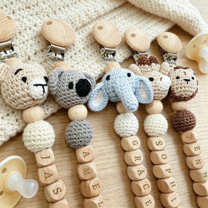 Personalized Crochet Baby Clip, Custom Baby Name Holder, Handmade Crochet Animal Accessory
