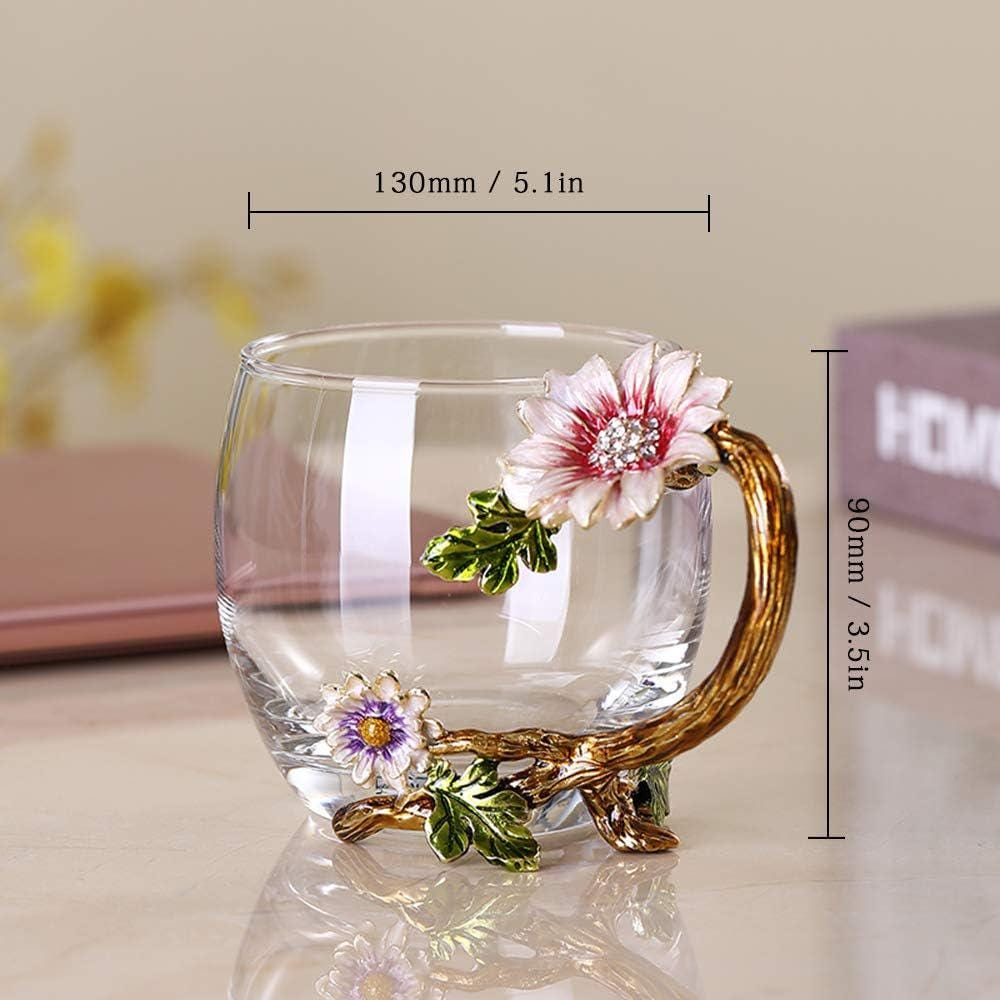 Personalized Glass Tea Cup & Spoon Flowers Floral Wedding Birthday Gift for Her Mom