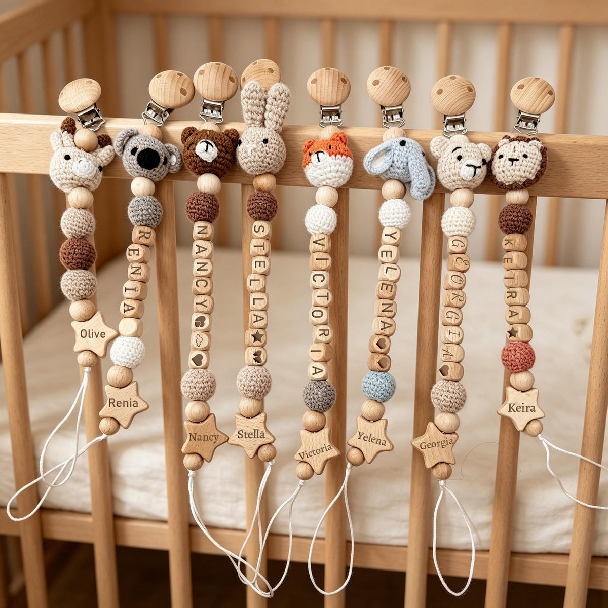 Personalized Crochet Baby Clip, Custom Baby Name Holder, Handmade Crochet Animal Accessory