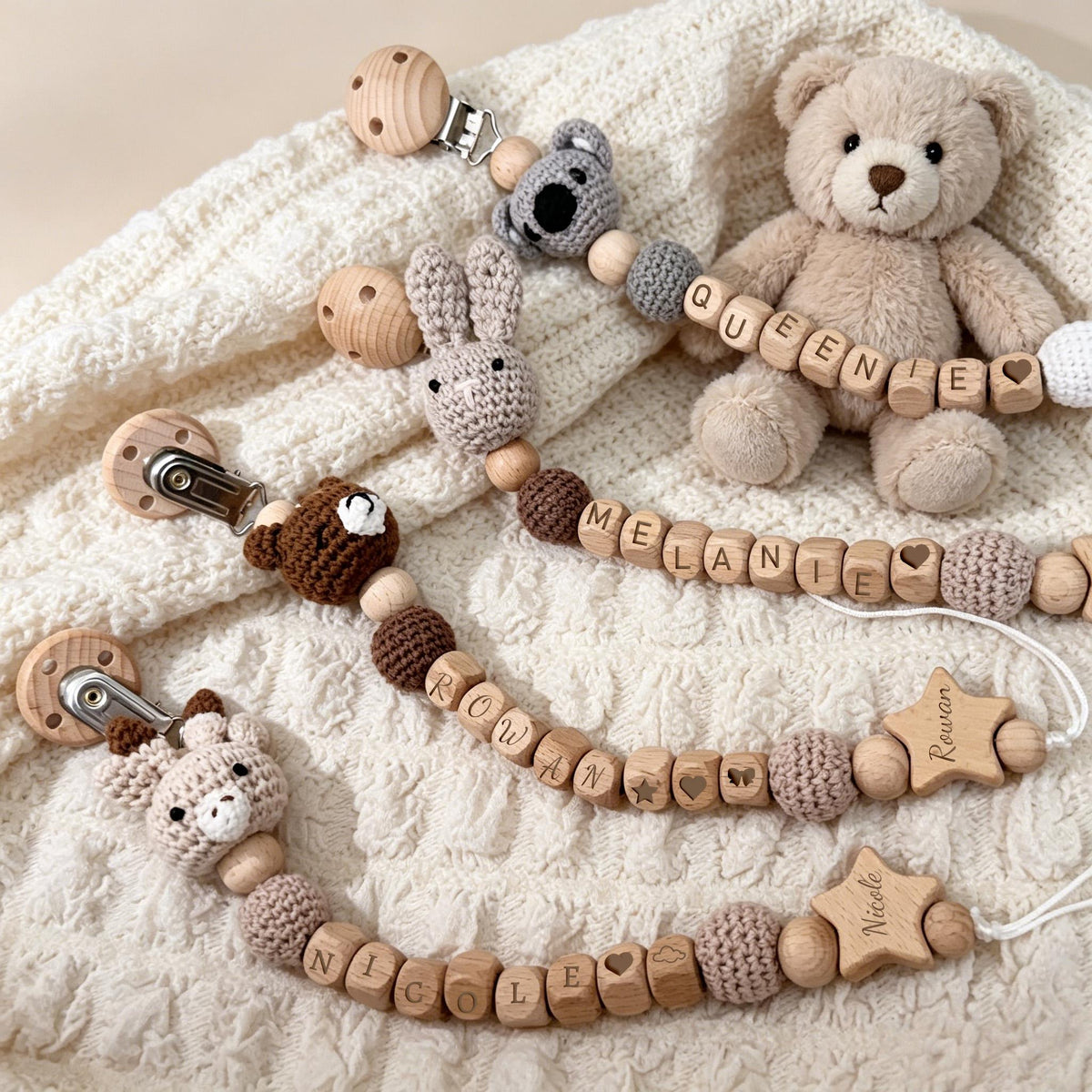 Personalized Crochet Baby Clip, Custom Baby Name Holder, Handmade Crochet Animal Accessory