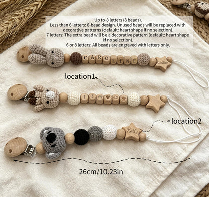 Personalized Crochet Baby Clip, Custom Baby Name Holder, Handmade Crochet Animal Accessory