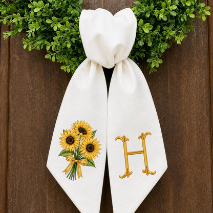 Personalized Sunflower Monogram Embroidered Wreath Sash