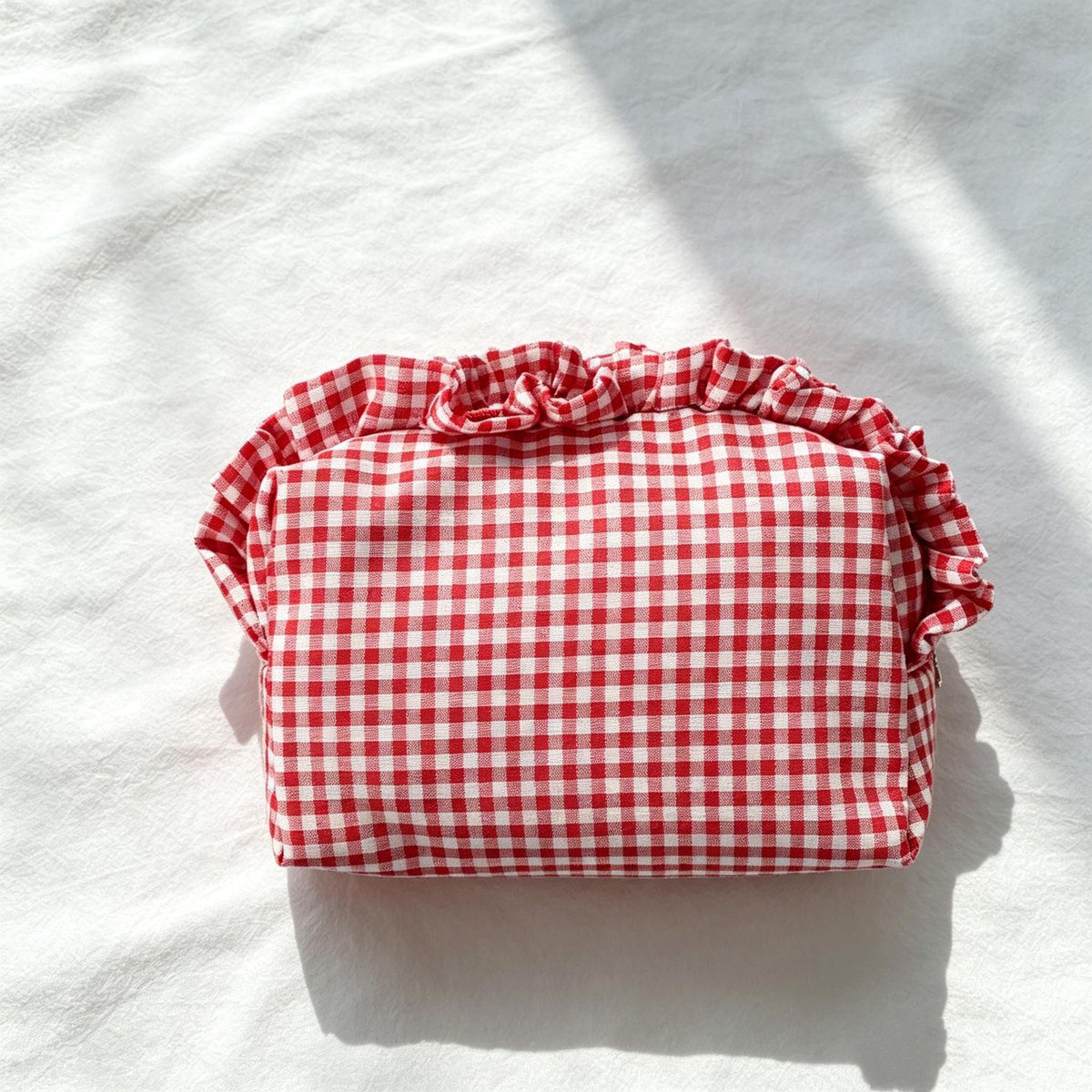 Custom Embroidered Name Gingham Makeup Bag: Ruffle Frill Plaid Cosmetic