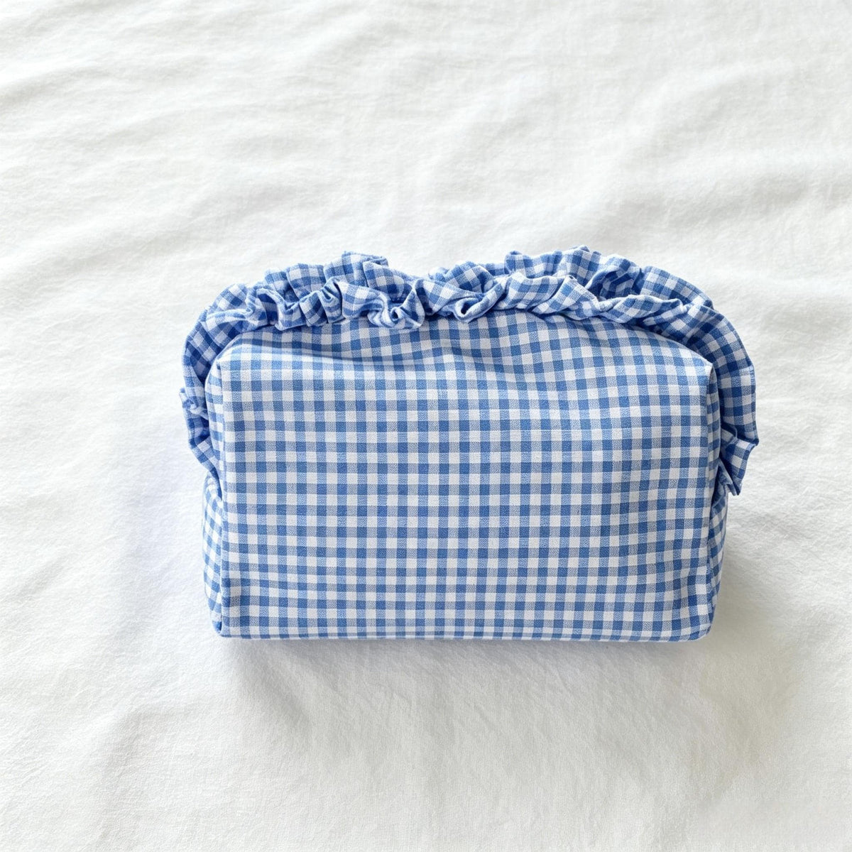Custom Embroidered Name Gingham Makeup Bag: Ruffle Frill Plaid Cosmetic