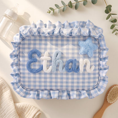 Personalized Baby Girl Diaper Bag, Custom Gingham Diaper Wipe Pouch