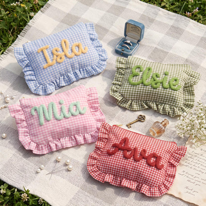 Personalized Ruffle Bridal Party Pouch,Bridesmaid Favor Personalized Makeup Bag,Getting Ready Gift