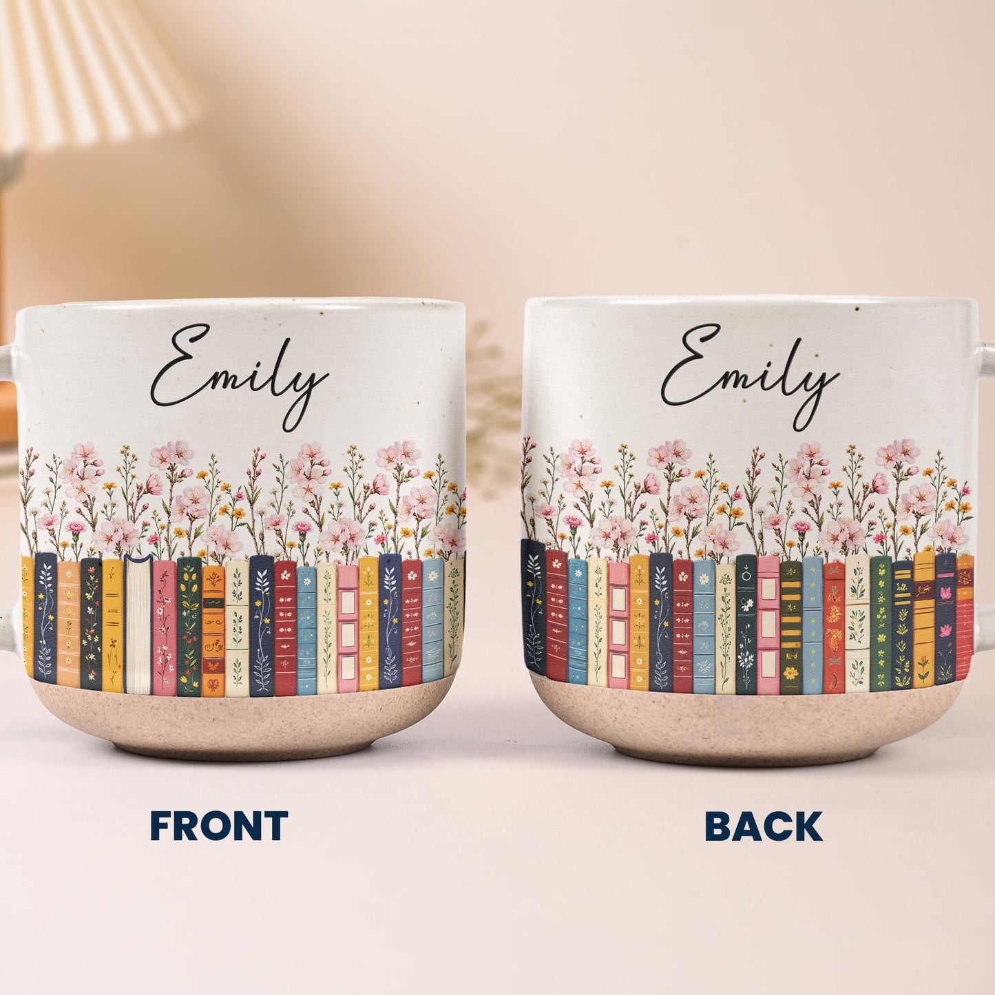 Custom Name & Birthflower Pottery Mug, Personalized Gift for Book Lovers, Book Clubs