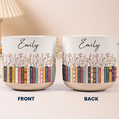 Custom Name & Birthflower Pottery Mug, Personalized Gift for Book Lovers, Book Clubs