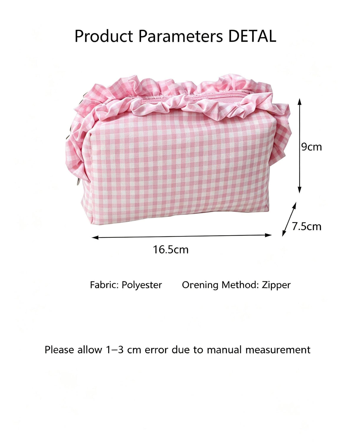 Custom Embroidered Name Gingham Makeup Bag: Ruffle Frill Plaid Cosmetic