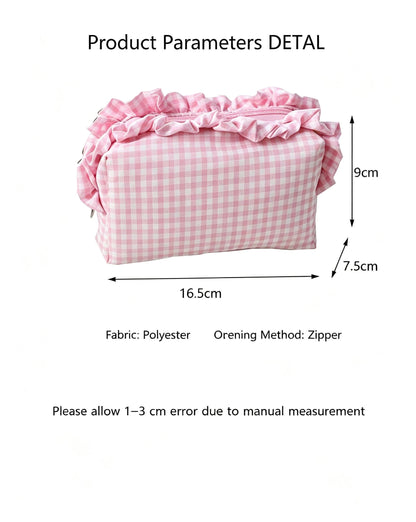 Custom Embroidered Name Gingham Makeup Bag: Ruffle Frill Plaid Cosmetic