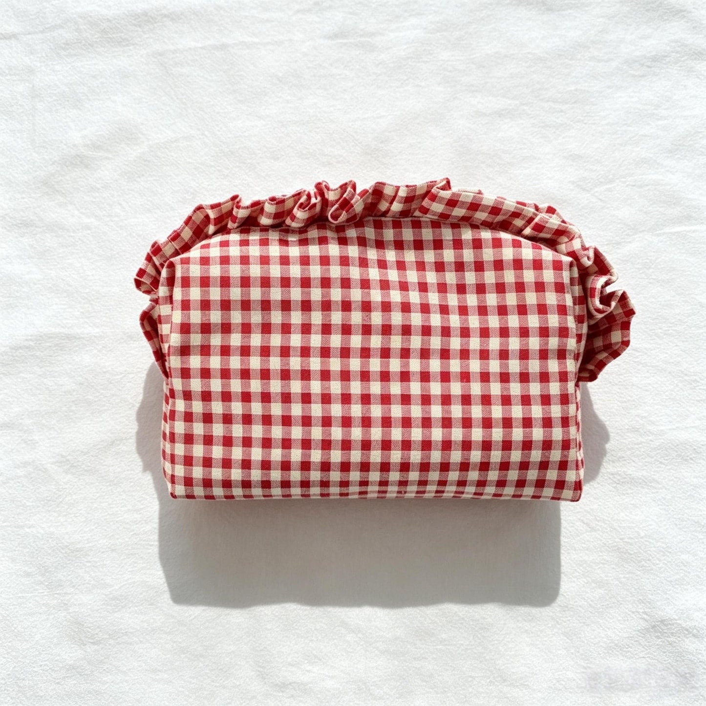 Custom Embroidered Name Gingham Makeup Bag: Ruffle Frill Plaid Cosmetic