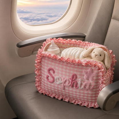 Personalized Baby Girl Diaper Bag, Custom Gingham Diaper Wipe Pouch