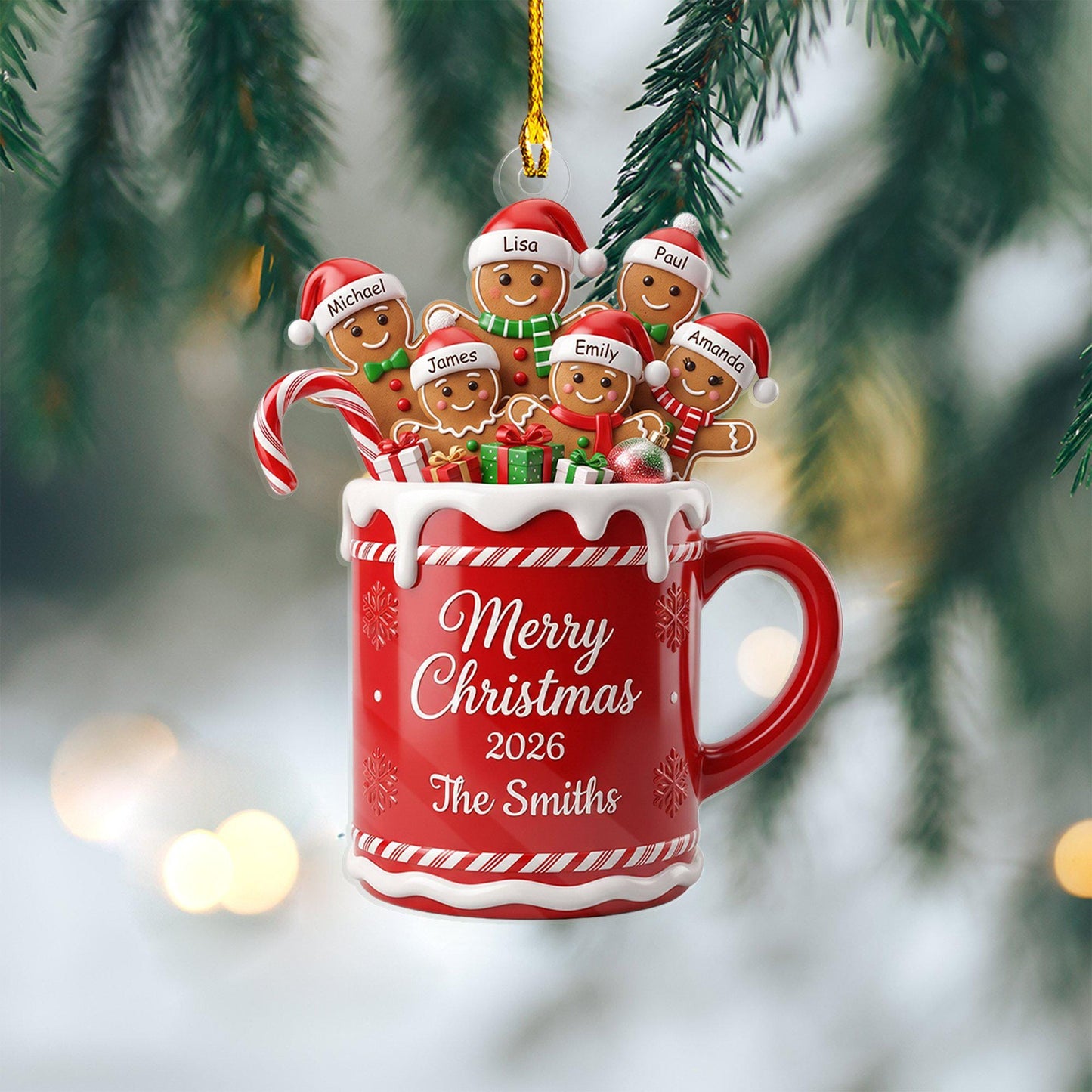 Personalized Gingerbread Family Ornament, Custom Christmas Mug Keepsake