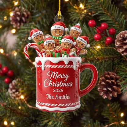 Personalized Gingerbread Family Ornament, Custom Christmas Mug Keepsake