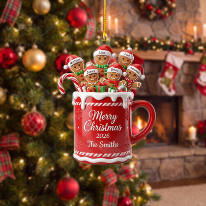 Personalized Gingerbread Family Ornament, Custom Christmas Mug Keepsake