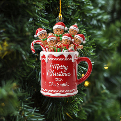 Personalized Gingerbread Family Ornament, Custom Christmas Mug Keepsake
