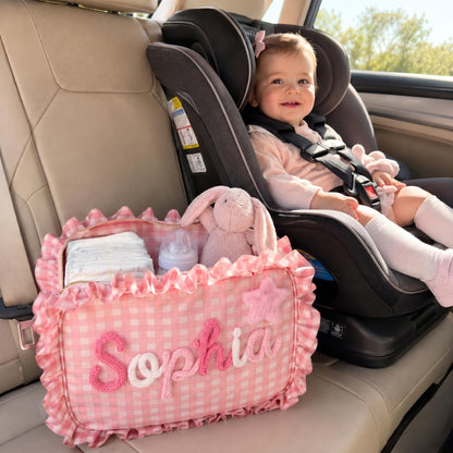 Personalized Baby Girl Diaper Bag, Custom Gingham Diaper Wipe Pouch