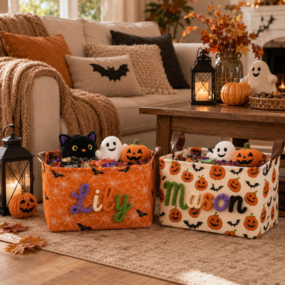 Halloween Storage Basket, Personalized Boo Basket, Custom Name Candy Basket