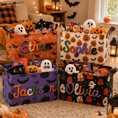 Halloween Storage Basket, Personalized Boo Basket, Custom Name Candy Basket