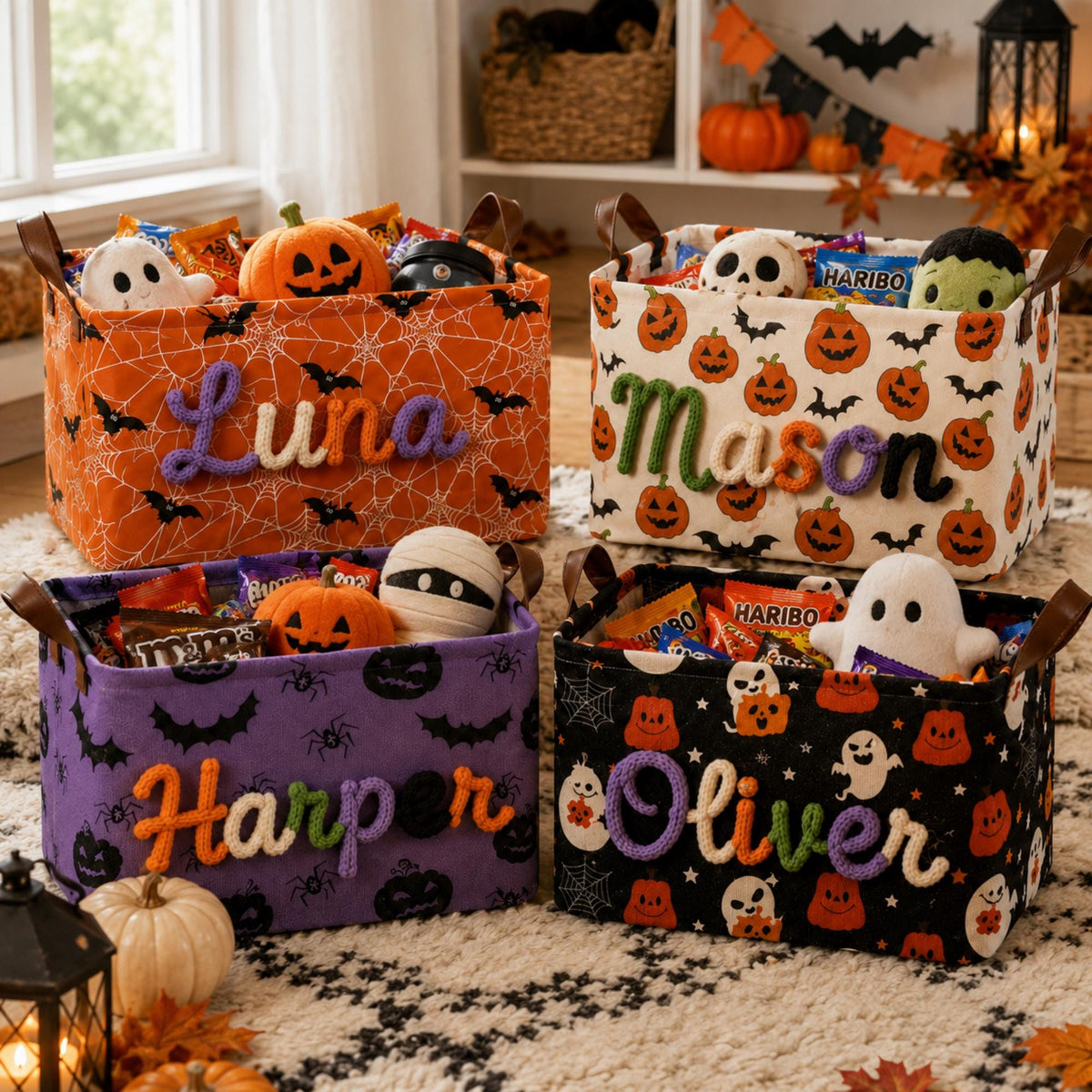 Halloween Storage Basket, Personalized Boo Basket, Custom Name Candy Basket