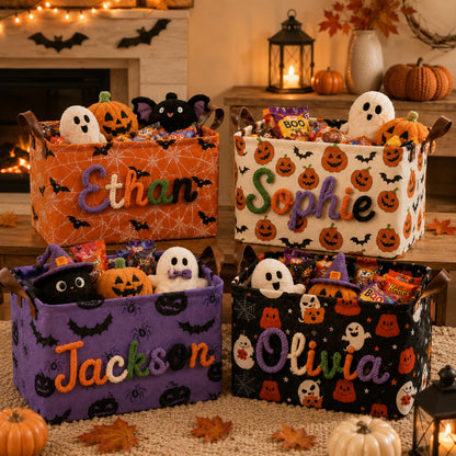 Halloween Storage Basket, Personalized Boo Basket, Custom Name Candy Basket