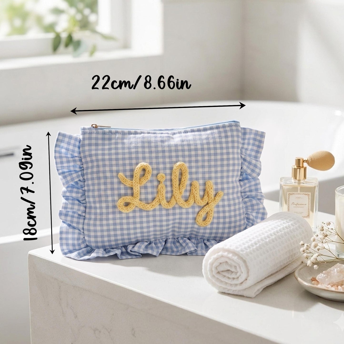 Personalized Ruffle Bridal Party Pouch,Bridesmaid Favor Personalized Makeup Bag,Getting Ready Gift