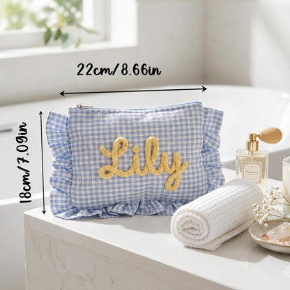 Personalized Ruffle Bridal Party Pouch,Bridesmaid Favor Personalized Makeup Bag,Getting Ready Gift