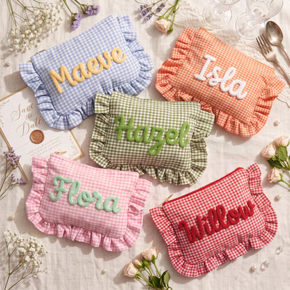 Personalized Ruffle Bridal Party Pouch,Bridesmaid Favor Personalized Makeup Bag,Getting Ready Gift