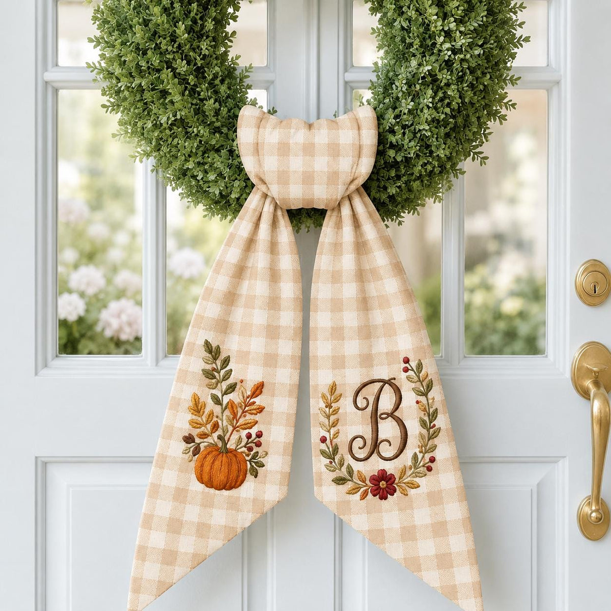 Personalized Fall Wreath Sash, Pumpkin Door Bow With Monogram