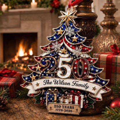 Custom 250th Anniversary Acrylic Ornament, Personalized  America Patriotic Family Christmas Tree Decor