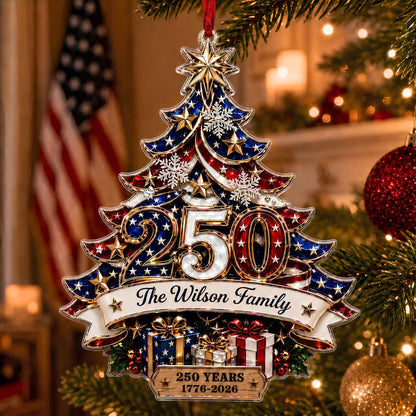 Custom 250th Anniversary Acrylic Ornament, Personalized  America Patriotic Family Christmas Tree Decor