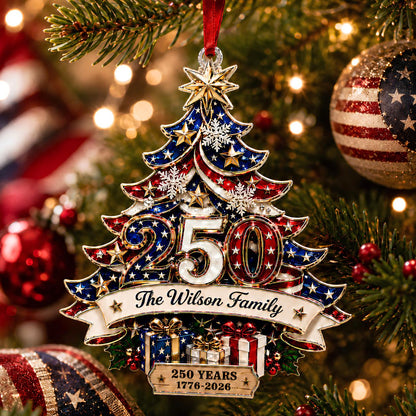 Custom 250th Anniversary Acrylic Ornament, Personalized  America Patriotic Family Christmas Tree Decor