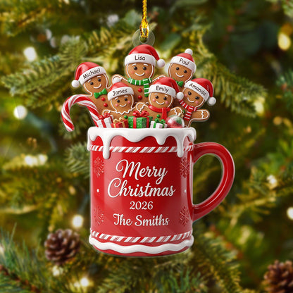 Personalized Gingerbread Family Ornament, Custom Christmas Mug Keepsake