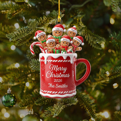 Personalized Gingerbread Family Ornament, Custom Christmas Mug Keepsake