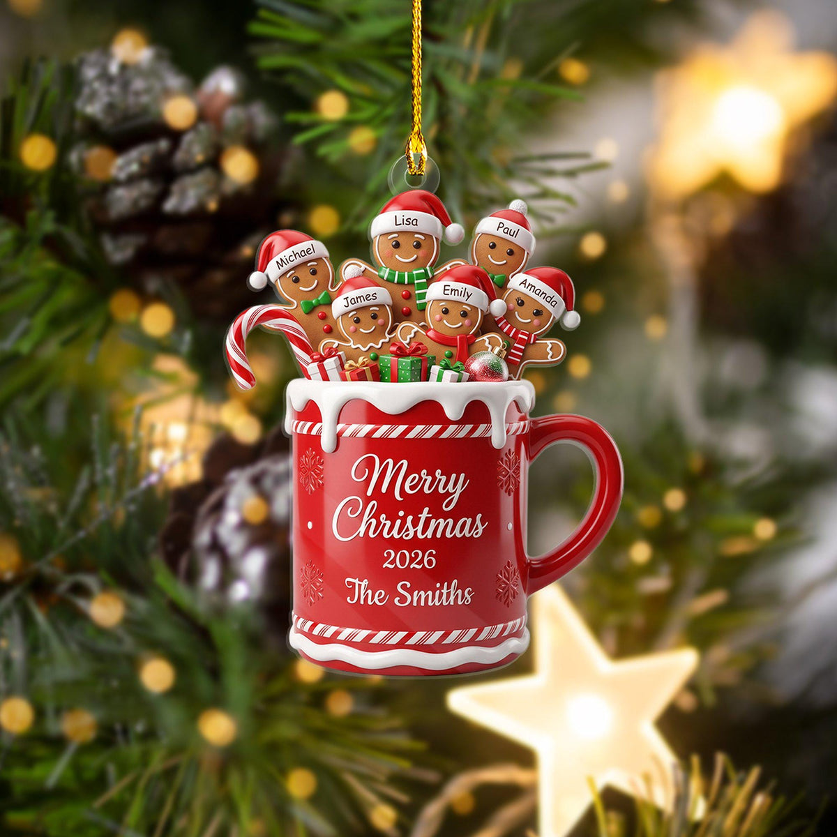 Personalized Gingerbread Family Ornament, Custom Christmas Mug Keepsake