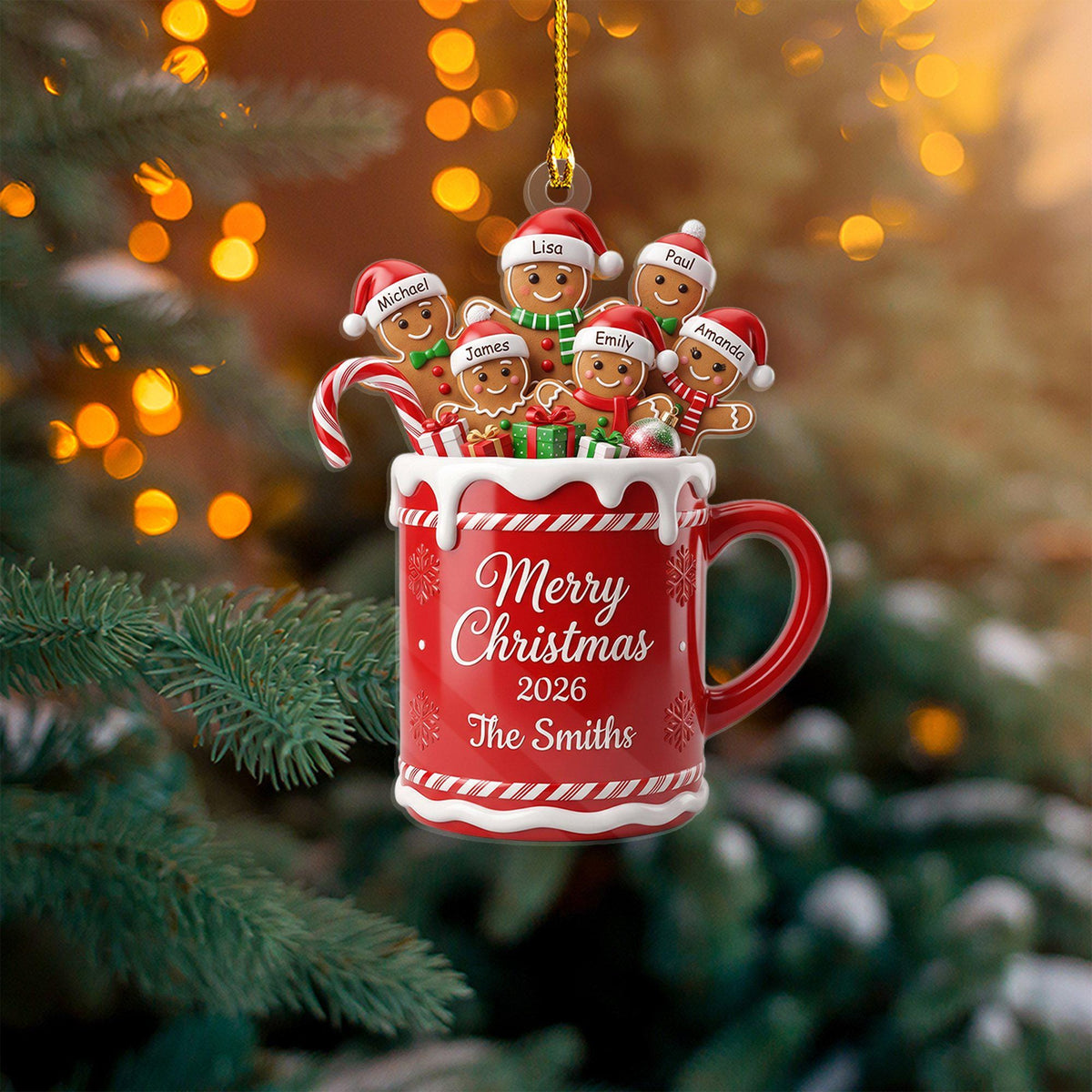 Personalized Gingerbread Family Ornament, Custom Christmas Mug Keepsake