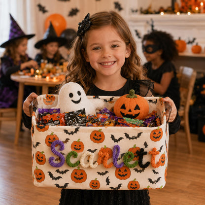 Halloween Storage Basket, Personalized Boo Basket, Custom Name Candy Basket