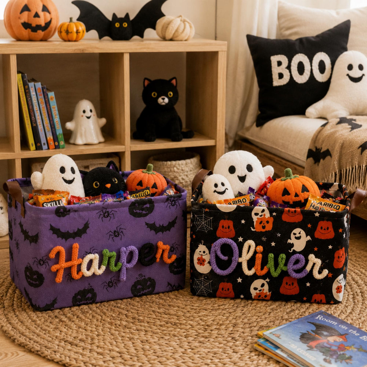 Halloween Storage Basket, Personalized Boo Basket, Custom Name Candy Basket