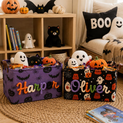 Halloween Storage Basket, Personalized Boo Basket, Custom Name Candy Basket