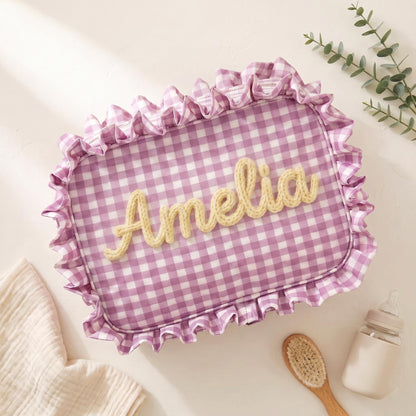Personalized Baby Girl Diaper Bag, Custom Gingham Diaper Wipe Pouch