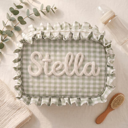 Personalized Baby Girl Diaper Bag, Custom Gingham Diaper Wipe Pouch